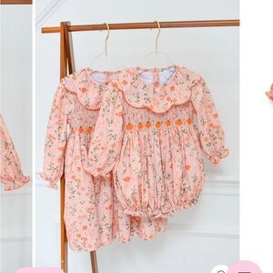 Floral Long Sleeve Baby Romper PEACH FLORAL PUMPKIN SMOCKED